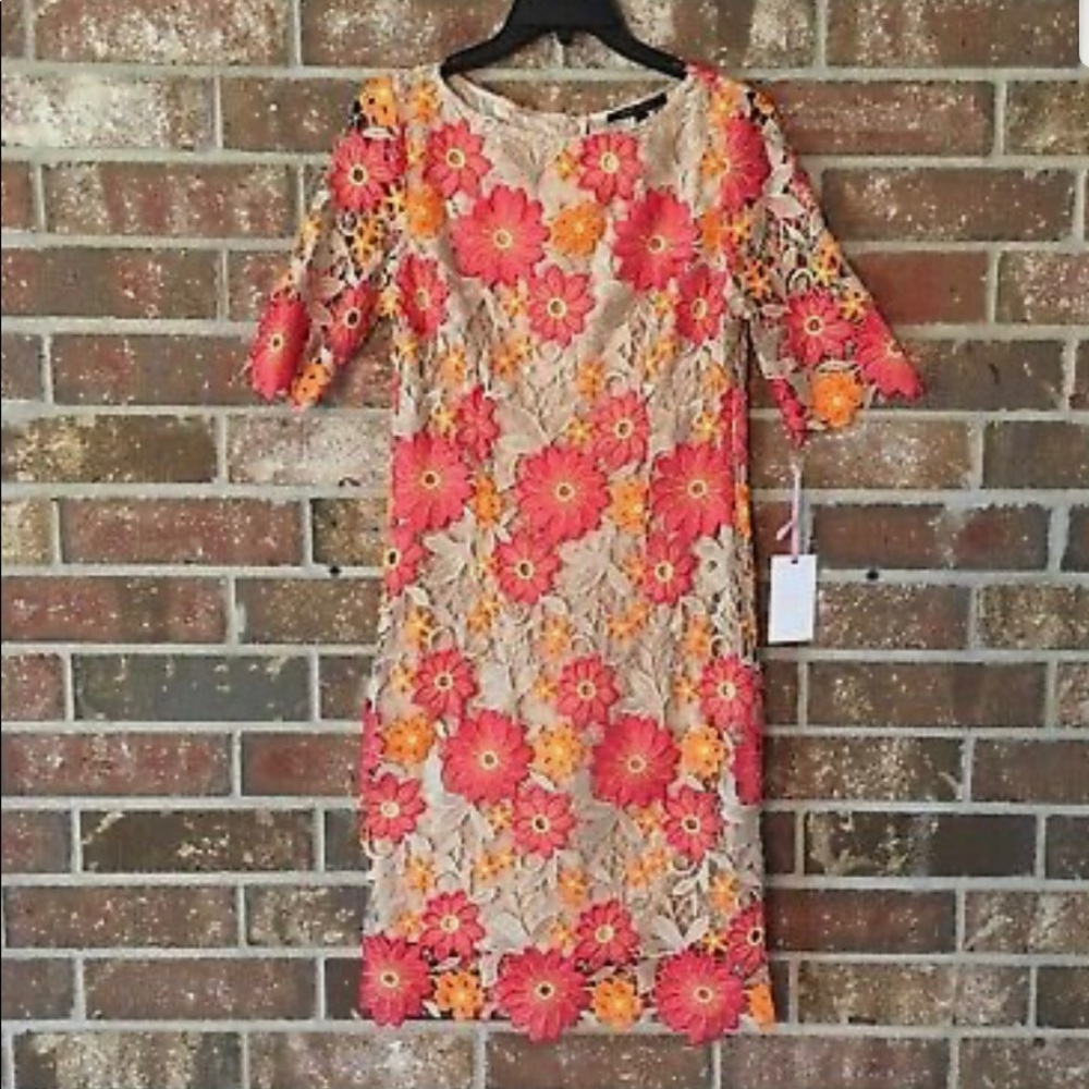 Alex Marie Kelly Flower Lace Taupe Red/Orange Sz4